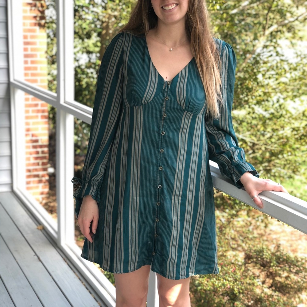 Deep green and gold striped dress